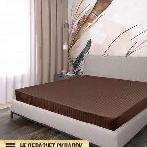 Простынь на резинке страйп сатин W300